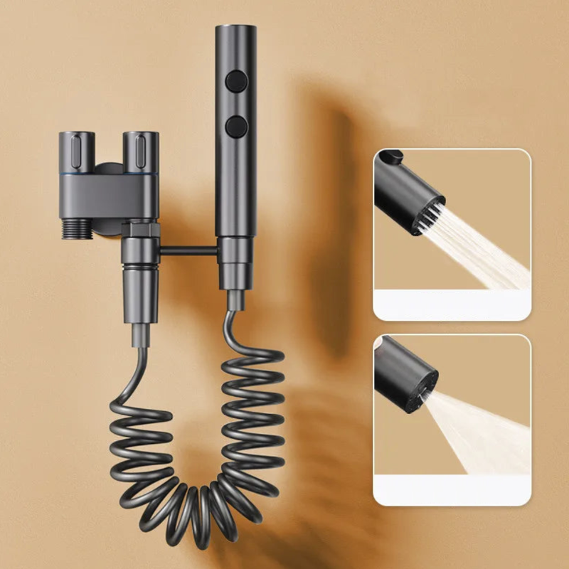 Wall-mounted shower head with coiled hose