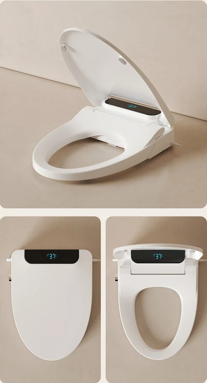 White electronic toilet seat with digital display