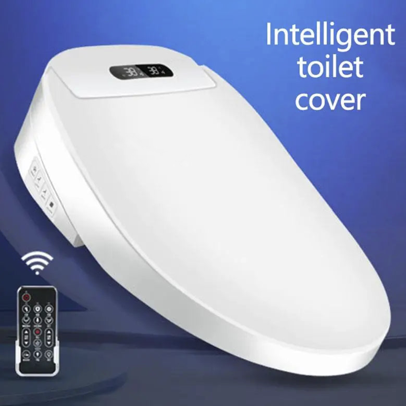 Intelligent toilet cover with remote control on a blue background