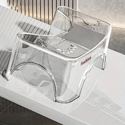 Clear plastic toilet stool with 'Fashion' branding on a white surface.