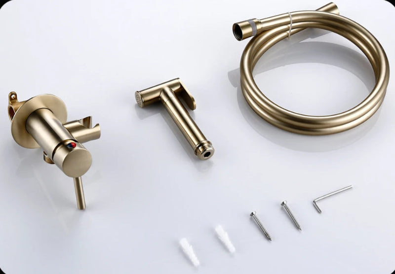 Gold bathroom faucet set with components