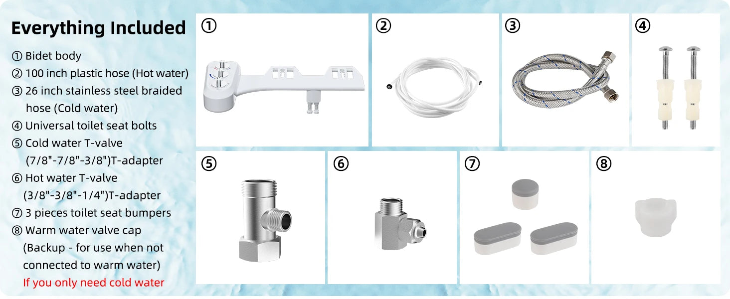 List of included items for a bidet assembly