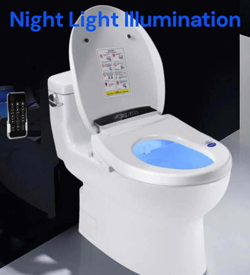 Toilet with night light illumination feature and remote control