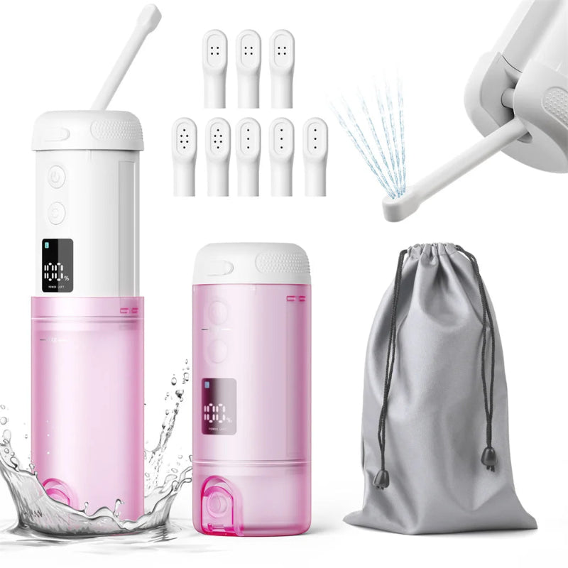 Portable pink bidet with accessories