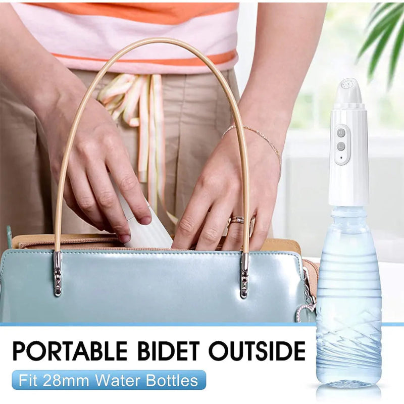 Portable bidet outside device with a water bottle