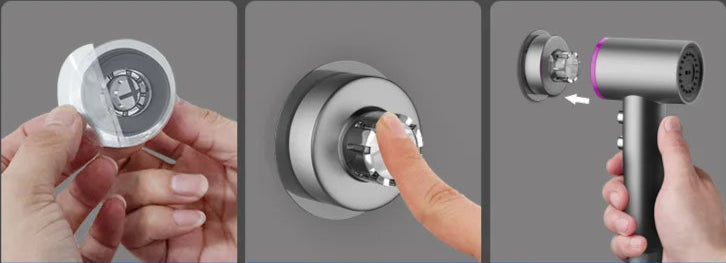 Step-by-step installation guide for a spray gun base without drilling holes, with text in Chinese.