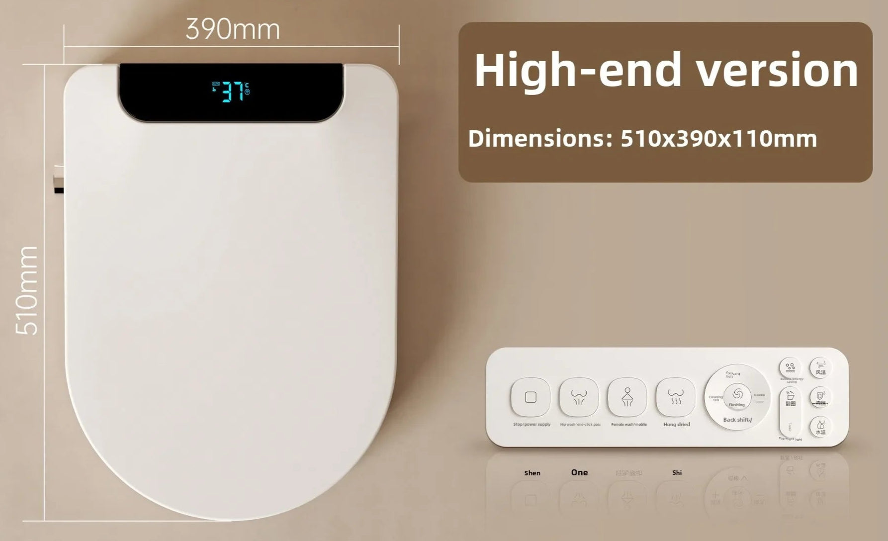 White electronic toilet seat with digital display and remote control