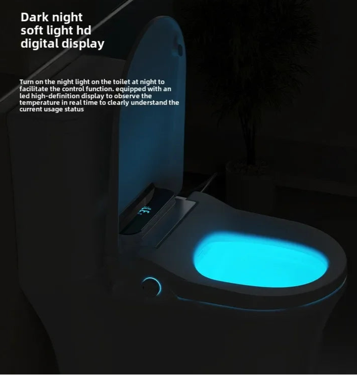 Toilet with night light feature in a dark setting