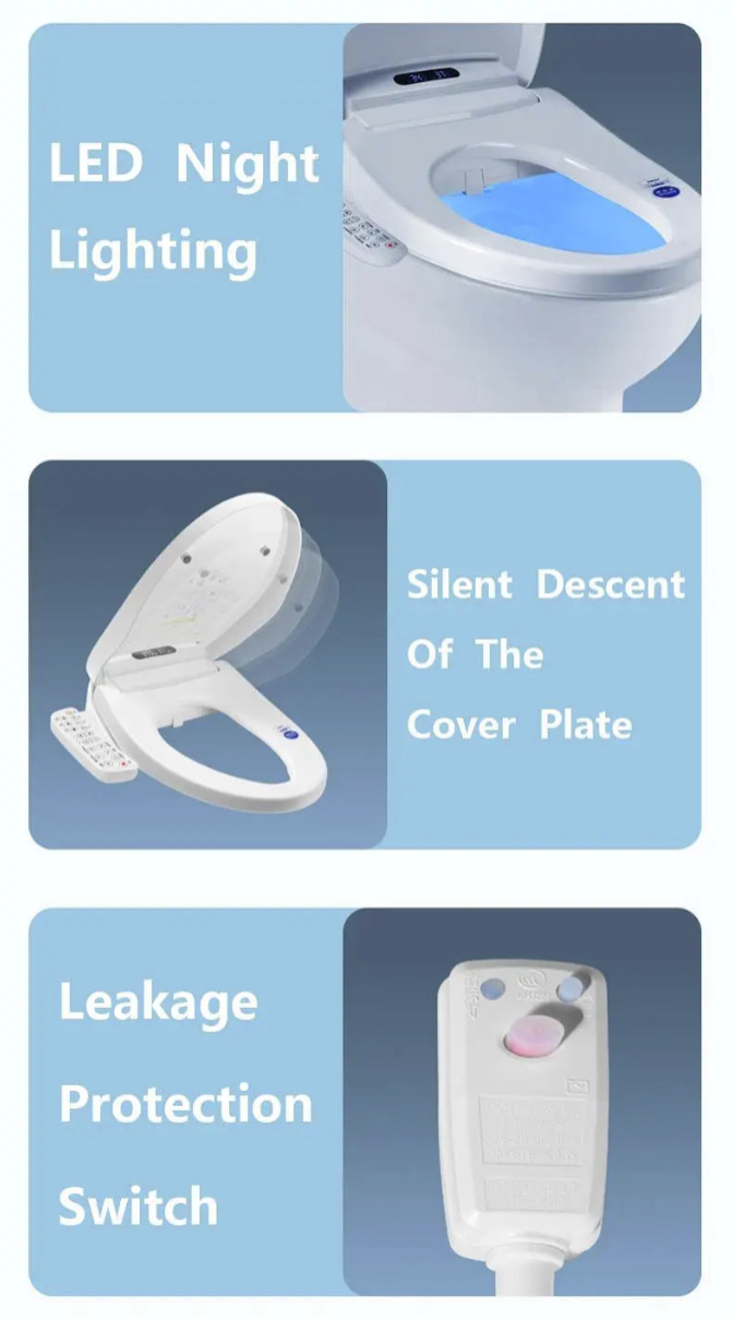 Toilet seat with LED night lighting, silent descent of cover plate, and leakage protection switch