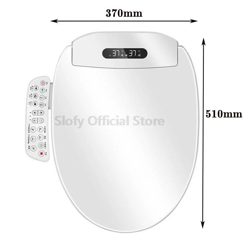 White electronic toilet seat with remote control and measurements