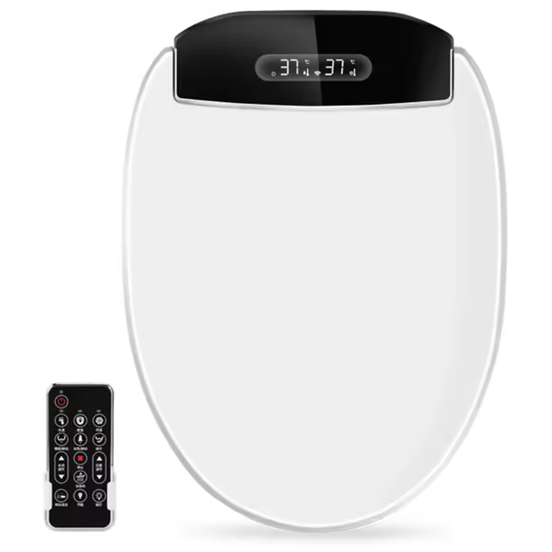 White toilet seat with digital display and remote control