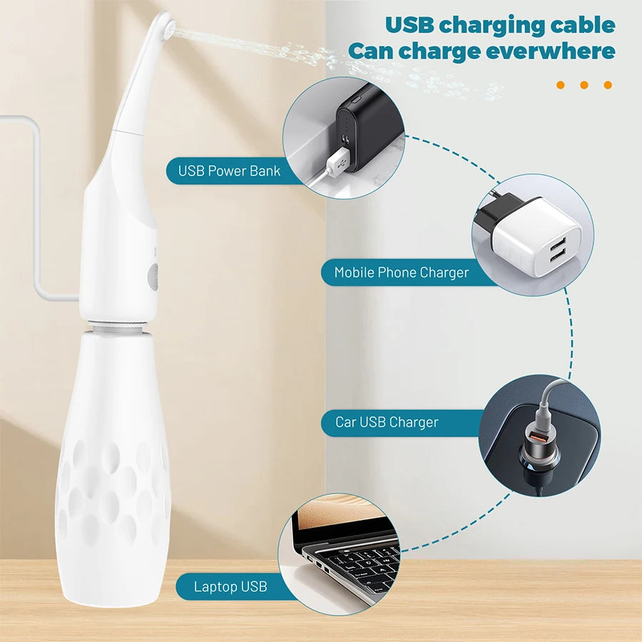 USB charging cable with connectors for power bank, phone, car, and laptop on a beige background