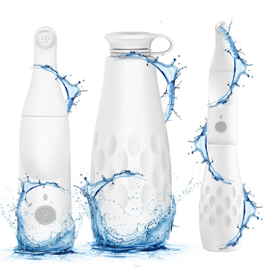 White water bottle with water splashes on a white background