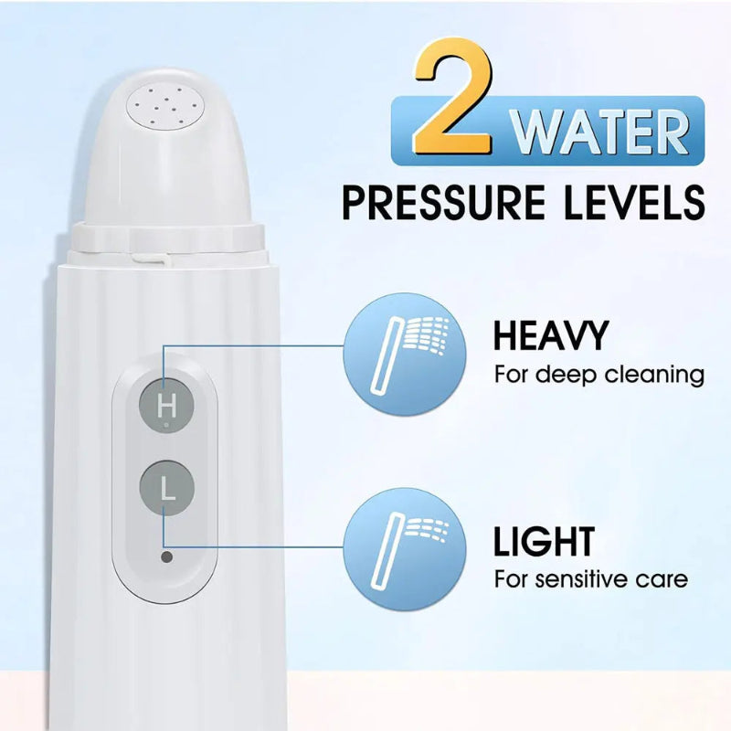 White handheld cleaning device with pressure level indicators