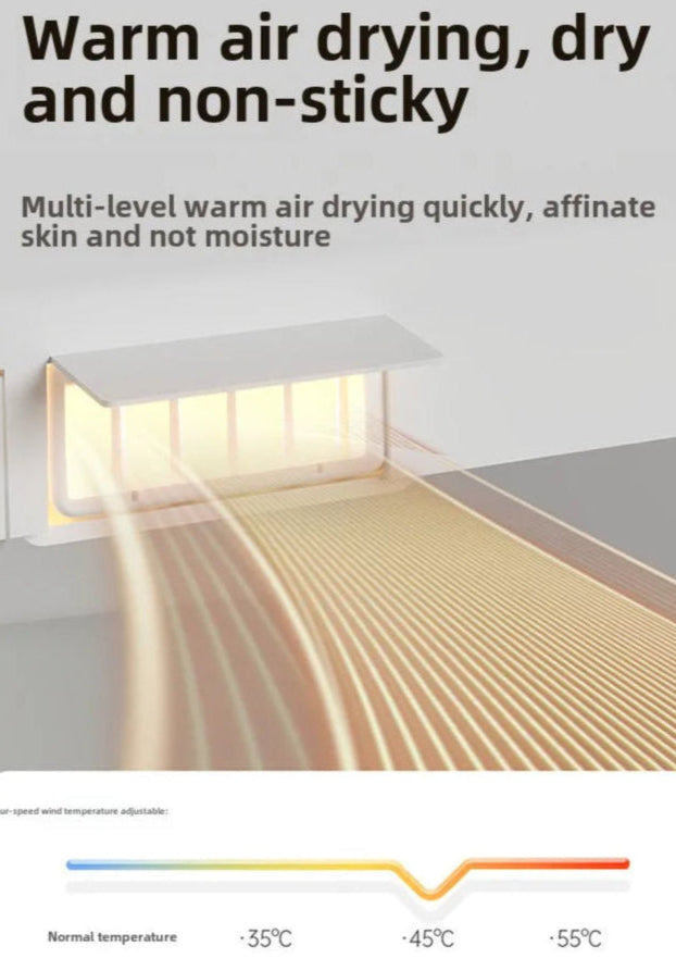 Product with warm air drying feature on a gray background